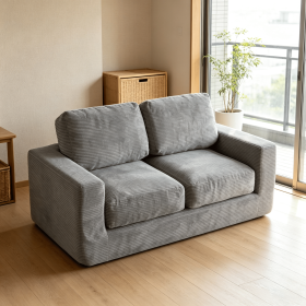 2-Seater Floor Couch Foam Sofa Removable Corduroy Cover Living Room Compact Loveseat Seat Cushion Soft Furniture