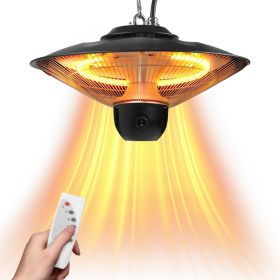1500W Outdoor Patio Heater Electric Hanging Heated Ceiling Mounted Heating Lamp IP23 Waterproof With 3 Heating Levels 30Mins 60Mins Timer 2 Remot (Option: Black)