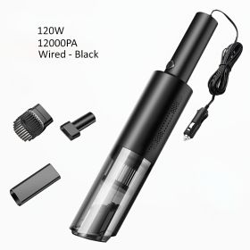 Home Car Vacuum Cleaner, 120W 12000Pa Rechargeable Handheld Black Wired Charging Multi-function Cleaning Accessories For Car Interior Home (Option: Black1)