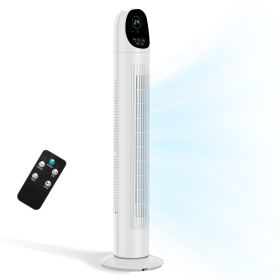 34 Inch Tower Fan, 110V 50W Quiet Standing Fan With Remote Control & Digital LED Display, 9-Hour Timer, Concave Air Outlet, Slim Space-Saving Flo (Option: White)