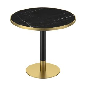 31.5" Round Modern Tulip Dining Table, Sintered Stone Tabletop with Luxury Faux Marble Print, Stainless Steel Bracket Base, Scratch & Wear Resist (Color: as Pic)