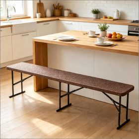 6 Feet Plastic Folding Picnic Bench Camping Dining Seat with Carrying Handle Lightweight Outdoor Seating (Color: Brown)