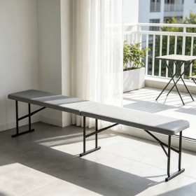 6 Feet Plastic Folding Picnic Bench Camping Dining Seat with Carrying Handle Lightweight Outdoor Seating (Color: Light Gray)