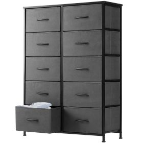 Bedside Table For Bedroom With 10 Fabric Drawers Storage Cabinet Steel Frame Closet For Clothes Storage Display Cabinet (Color: Grey)