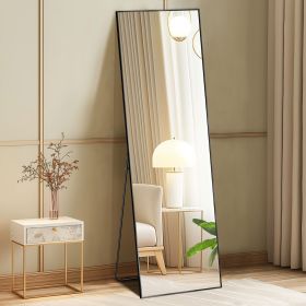 64"x21" Full Body Wall Mirror Standing Hanging or Leaning Wall-Mounted Mirrors with Stand Aluminum Alloy Frame Living Room (Color: black)
